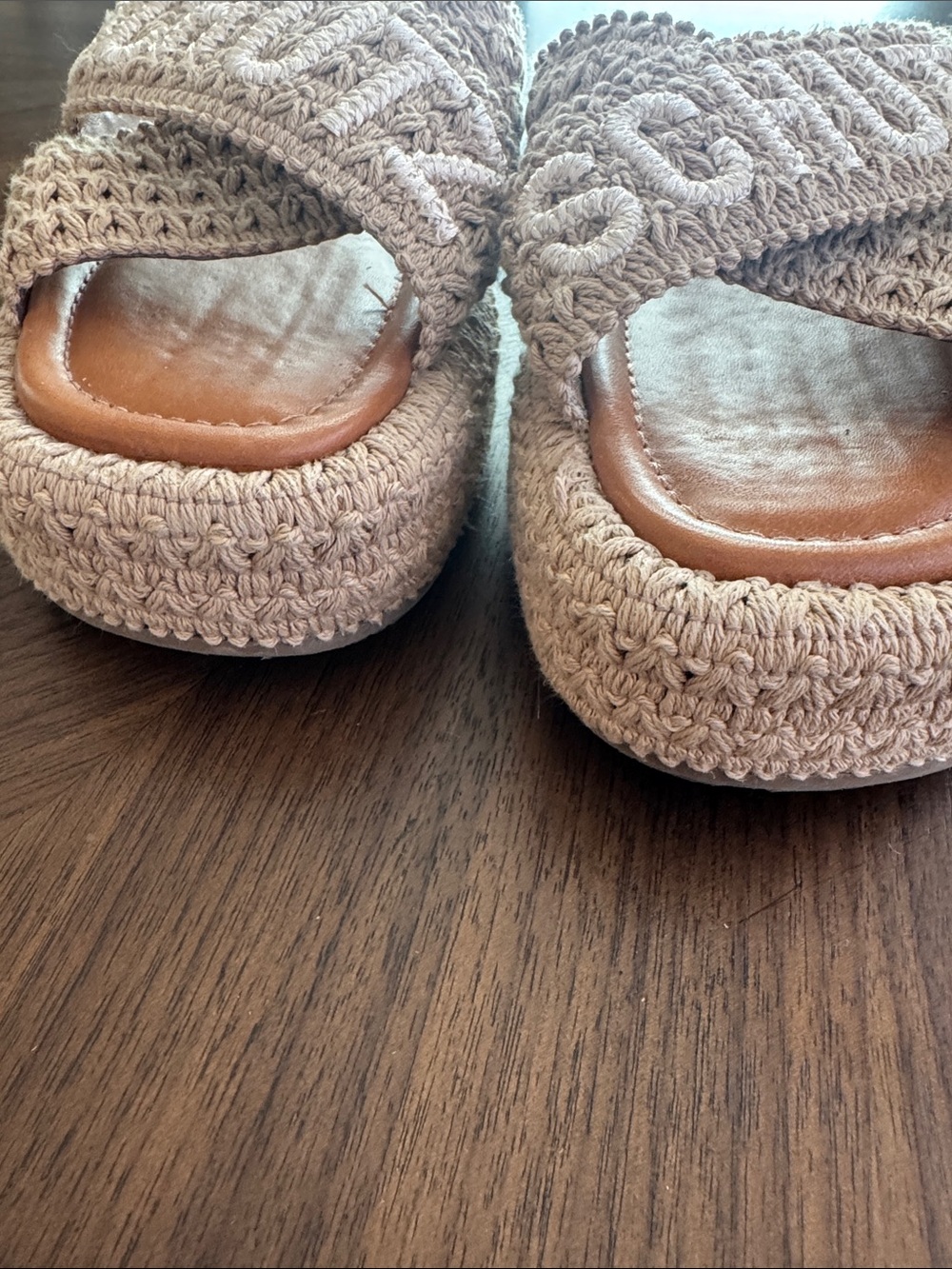 SCHUTZ Tan Crochet Crossband Slide Sandals - Picture 7 of 8